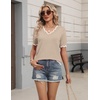Zeagoo Women’s Short Sleeve Sweater 2026 Summer V Neck Tops Dressy Blouses(Apricot)
