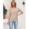 Zeagoo Women’s Short Sleeve Sweater 2026 Summer V Neck Tops Dressy Blouses(Apricot)