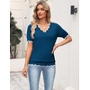 Zeagoo Women’s Short Sleeve Sweater 2026 Summer V Neck Tops Dressy Blouses(Dark Blue)