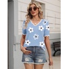 Zeagoo Women’s Short Sleeve Sweater 2026 Summer V Neck Tops Dressy Blouses(Flower Blue)