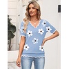 Zeagoo Women’s Short Sleeve Sweater 2026 Summer V Neck Tops Dressy Blouses(Flower Blue)