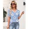 Zeagoo Women’s Short Sleeve Sweater 2026 Summer V Neck Tops Dressy Blouses(Flower Blue)