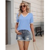 Zeagoo Women’s Short Sleeve Sweater 2026 Summer V Neck Tops Dressy Blouses(Light Blue)