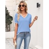 Zeagoo Women’s Short Sleeve Sweater 2026 Summer V Neck Tops Dressy Blouses(Light Blue)