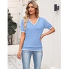 Zeagoo Women’s Short Sleeve Sweater 2026 Summer V Neck Tops Dressy Blouses(Light Blue)