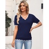 Zeagoo Women’s Short Sleeve Sweater 2026 Summer V Neck Tops Dressy Blouses(Navy Blue)