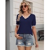 Zeagoo Women’s Short Sleeve Sweater 2026 Summer V Neck Tops Dressy Blouses(Navy Blue)