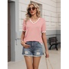 Zeagoo Women’s Short Sleeve Sweater 2026 Summer V Neck Tops Dressy Blouses(Pink)