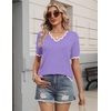 Zeagoo Women’s Short Sleeve Sweater 2026 Summer V Neck Tops Dressy Blouses(Purple)