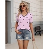 Zeagoo Women’s Short Sleeve Sweater 2026 Summer V Neck Tops Dressy Blouses(S-pink Flower)