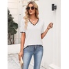 Zeagoo Women’s Short Sleeve Sweater 2026 Summer V Neck Tops Dressy Blouses(White)