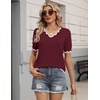 Zeagoo Women’s Short Sleeve Sweater 2026 Summer V Neck Tops Dressy Blouses(Wine Red)