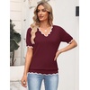 Zeagoo Women’s Short Sleeve Sweater 2026 Summer V Neck Tops Dressy Blouses(Wine Red)