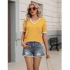Zeagoo Women’s Short Sleeve Sweater 2026 Summer V Neck Tops Dressy Blouses(Yellow)