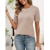 Zeagoo Women’s Short Sleeve Sweater Tops 2026 Spring Summer Crew Neck Hollow Out Blouses Dressy Business Casual Outfits(Beige)