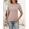 Zeagoo Women’s Short Sleeve Sweater Tops 2026 Spring Summer Crew Neck Hollow Out Blouses Dressy Business Casual Outfits(Beige)
