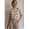 Zeagoo Women’s Short Sleeve Sweater Tops 2026 Spring Summer Crew Neck Hollow Out Blouses Dressy Business Casual Outfits(Black Bow)