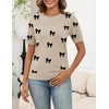 Zeagoo Women’s Short Sleeve Sweater Tops 2026 Spring Summer Crew Neck Hollow Out Blouses Dressy Business Casual Outfits(Black Bow)