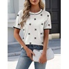 Zeagoo Women’s Short Sleeve Sweater Tops 2026 Spring Summer Crew Neck Hollow Out Blouses Dressy Business Casual Outfits(Black Flower)
