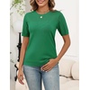 Zeagoo Women’s Short Sleeve Sweater Tops 2026 Spring Summer Crew Neck Hollow Out Blouses Dressy Business Casual Outfits(Green)