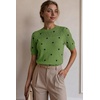 Zeagoo Women’s Short Sleeve Sweater Tops 2026 Spring Summer Crew Neck Hollow Out Blouses Dressy Business Casual Outfits(Green Polka Dots)