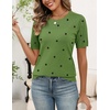 Zeagoo Women’s Short Sleeve Sweater Tops 2026 Spring Summer Crew Neck Hollow Out Blouses Dressy Business Casual Outfits(Green Polka Dots)