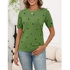 Zeagoo Women’s Short Sleeve Sweater Tops 2026 Spring Summer Crew Neck Hollow Out Blouses Dressy Business Casual Outfits(Green Polka Dots)