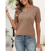 Zeagoo Women’s Short Sleeve Sweater Tops 2026 Spring Summer Crew Neck Hollow Out Blouses Dressy Business Casual Outfits(Khaki)