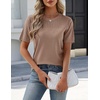 Zeagoo Women’s Short Sleeve Sweater Tops 2026 Spring Summer Crew Neck Hollow Out Blouses Dressy Business Casual Outfits(Khaki)