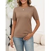Zeagoo Women’s Short Sleeve Sweater Tops 2026 Spring Summer Crew Neck Hollow Out Blouses Dressy Business Casual Outfits(Khaki)