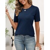 Zeagoo Women’s Short Sleeve Sweater Tops 2026 Spring Summer Crew Neck Hollow Out Blouses Dressy Business Casual Outfits(Navy)