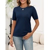 Zeagoo Women’s Short Sleeve Sweater Tops 2026 Spring Summer Crew Neck Hollow Out Blouses Dressy Business Casual Outfits(Navy)
