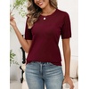 Zeagoo Women’s Short Sleeve Sweater Tops 2026 Spring Summer Crew Neck Hollow Out Blouses Dressy Business Casual Outfits(Wine Red)