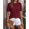 Zeagoo Women’s Short Sleeve Sweater Tops 2026 Spring Summer Crew Neck Hollow Out Blouses Dressy Business Casual Outfits(Wine Red)