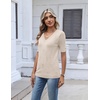 Zeagoo Womens Short Sleeve Sweater V Neck Lightweight Dressy Casual Outfits(Beige)
