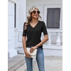 Zeagoo Womens Short Sleeve Sweater V Neck Lightweight Dressy Casual Outfits(Black)