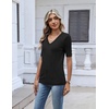 Zeagoo Womens Short Sleeve Sweater V Neck Lightweight Dressy Casual Outfits(Black)