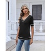 Zeagoo Womens Short Sleeve Sweater V Neck Lightweight Dressy Casual Outfits(Black-white)