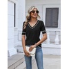 Zeagoo Womens Short Sleeve Sweater V Neck Lightweight Dressy Casual Outfits(Black-white)