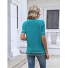 Zeagoo Womens Short Sleeve Sweater V Neck Lightweight Dressy Casual Outfits(Blue Green-white)