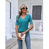 Zeagoo Womens Short Sleeve Sweater V Neck Lightweight Dressy Casual Outfits(Blue Green-white)