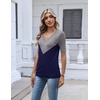 Zeagoo Womens Short Sleeve Sweater V Neck Lightweight Dressy Casual Outfits(Gray-navy)