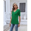 Zeagoo Womens Short Sleeve Sweater V Neck Lightweight Dressy Casual Outfits(Green)