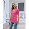 Zeagoo Womens Short Sleeve Sweater V Neck Lightweight Dressy Casual Outfits(Hot Pink)