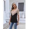Zeagoo Womens Short Sleeve Sweater V Neck Lightweight Dressy Casual Outfits(Khaki-black)