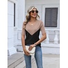 Zeagoo Womens Short Sleeve Sweater V Neck Lightweight Dressy Casual Outfits(Khaki-black)