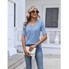Zeagoo Womens Short Sleeve Sweater V Neck Lightweight Dressy Casual Outfits(Light Blue)