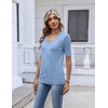 Zeagoo Womens Short Sleeve Sweater V Neck Lightweight Dressy Casual Outfits(Light Blue)