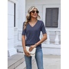 Zeagoo Womens Short Sleeve Sweater V Neck Lightweight Dressy Casual Outfits(Navy Blue)