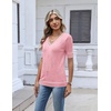 Zeagoo Womens Short Sleeve Sweater V Neck Lightweight Dressy Casual Outfits(Pink-white)